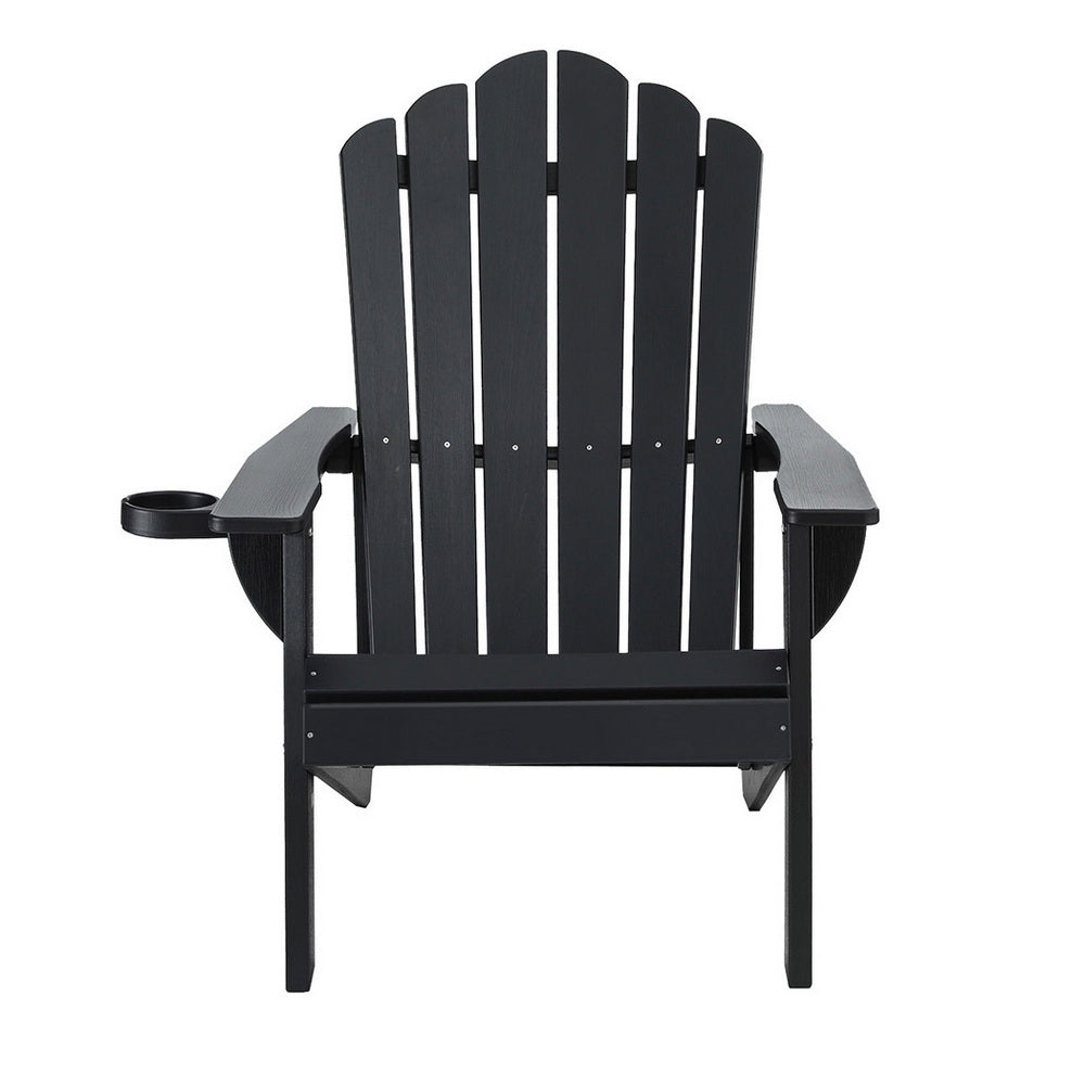 Gardeon Outdoor Chairs HDPE Adirondack Beach Chair Sun Lounge Patio Furniture Garden Black FF-BEACH-HE-BK