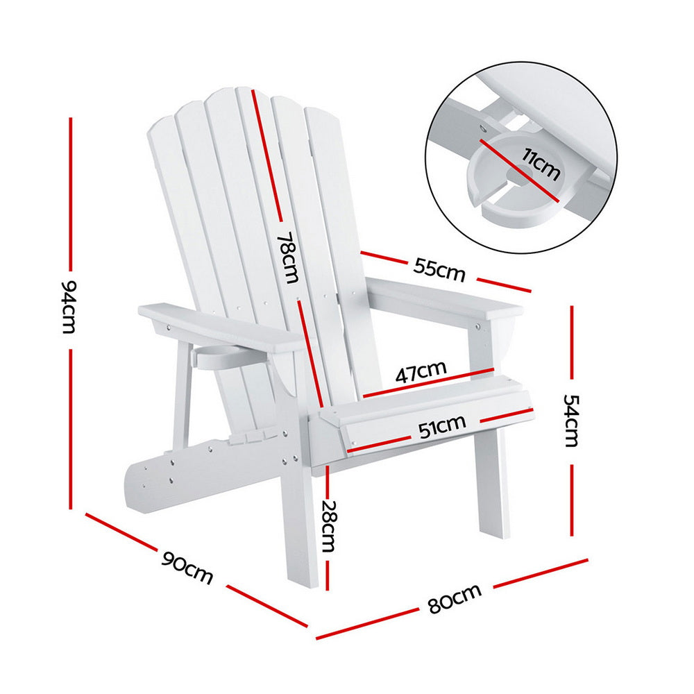 Gardeon Outdoor Chairs HDPE Adirondack Beach Chair Sun Lounge Patio Furniture Garden white FF-BEACH-HE-WH