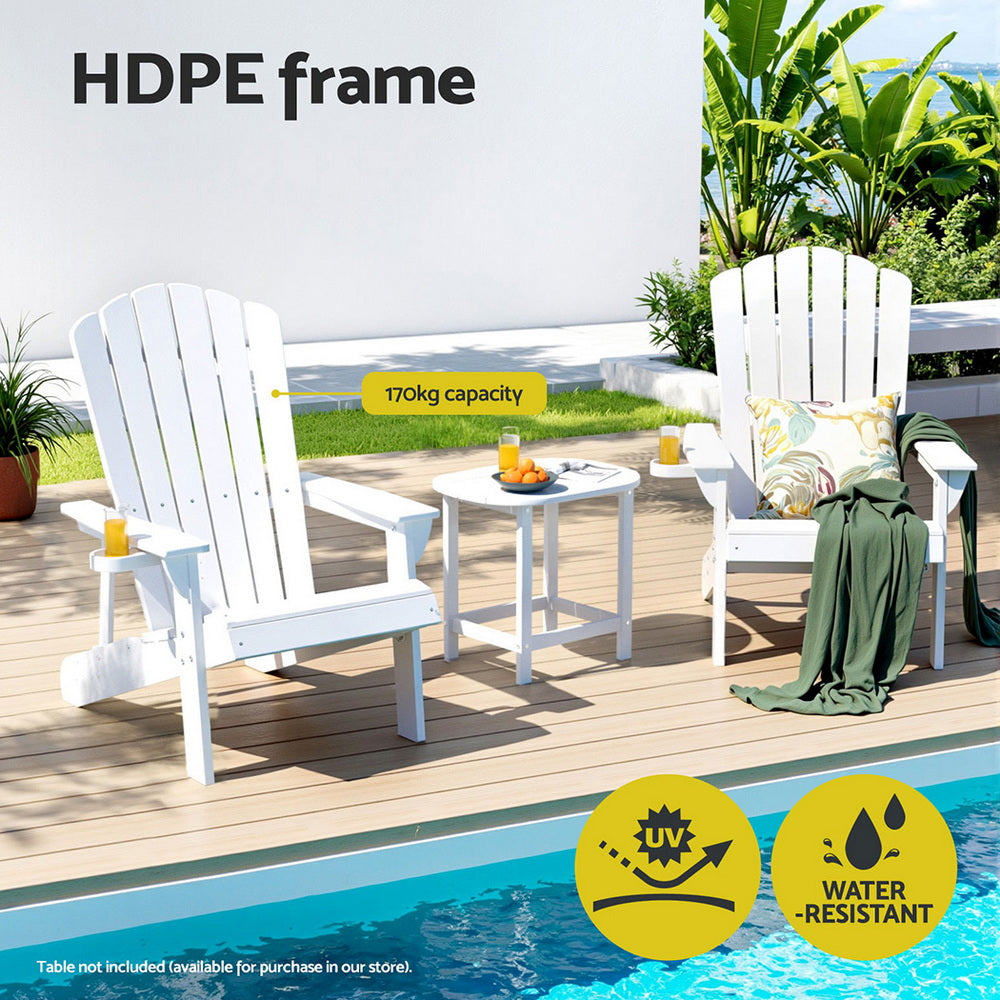 Gardeon Outdoor Chairs HDPE Adirondack Beach Chair Sun Lounge Patio Furniture Garden white FF-BEACH-HE-WH