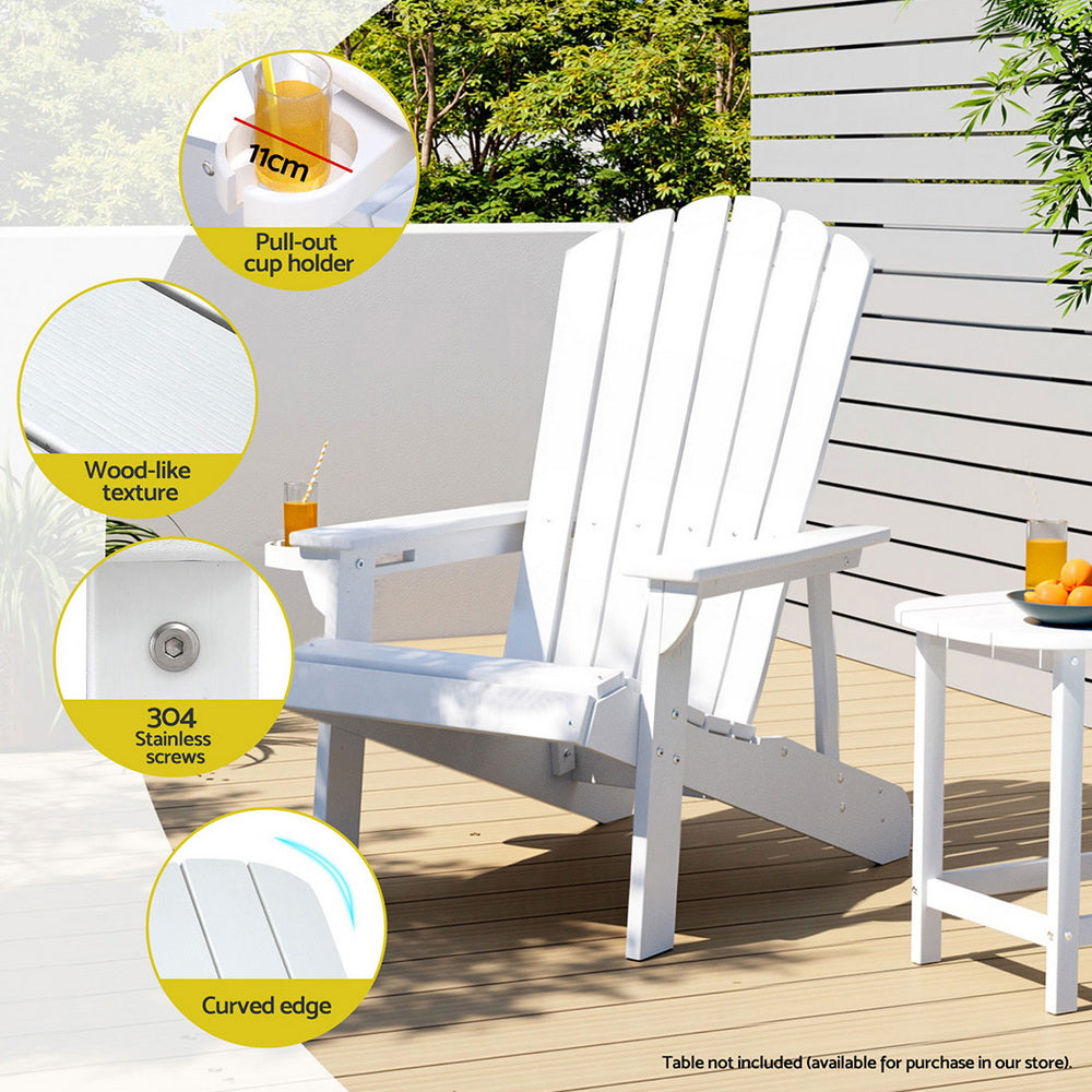 Gardeon Outdoor Chairs HDPE Adirondack Beach Chair Sun Lounge Patio Furniture Garden white FF-BEACH-HE-WH