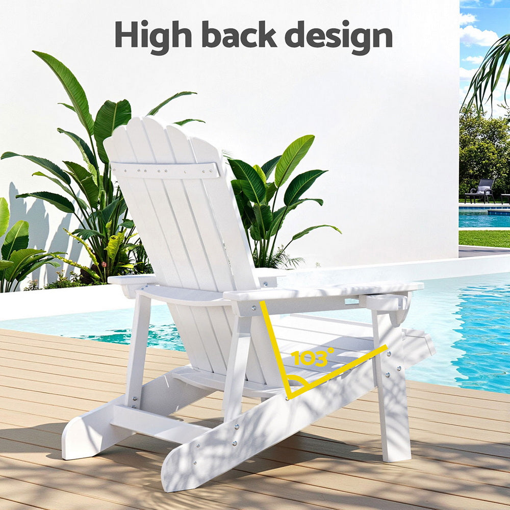 Gardeon Outdoor Chairs HDPE Adirondack Beach Chair Sun Lounge Patio Furniture Garden white FF-BEACH-HE-WH