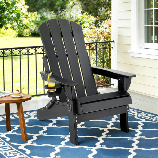 Gardeon Outdoor Chairs Folding Adirondack Beach Chair HDPE Sun Lounge Patio Furniture Garden Black FF-BEACH-HEFD-BK