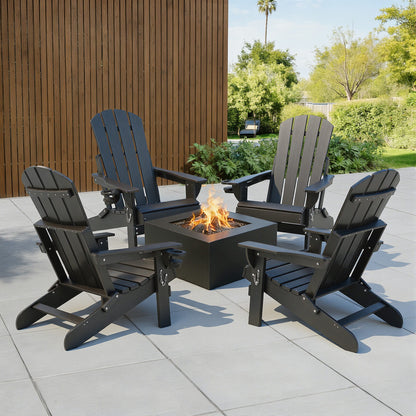 Gardeon Outdoor Chairs Folding Adirondack Beach Chair HDPE Sun Lounge Patio Furniture Garden Black FF-BEACH-HEFD-BK