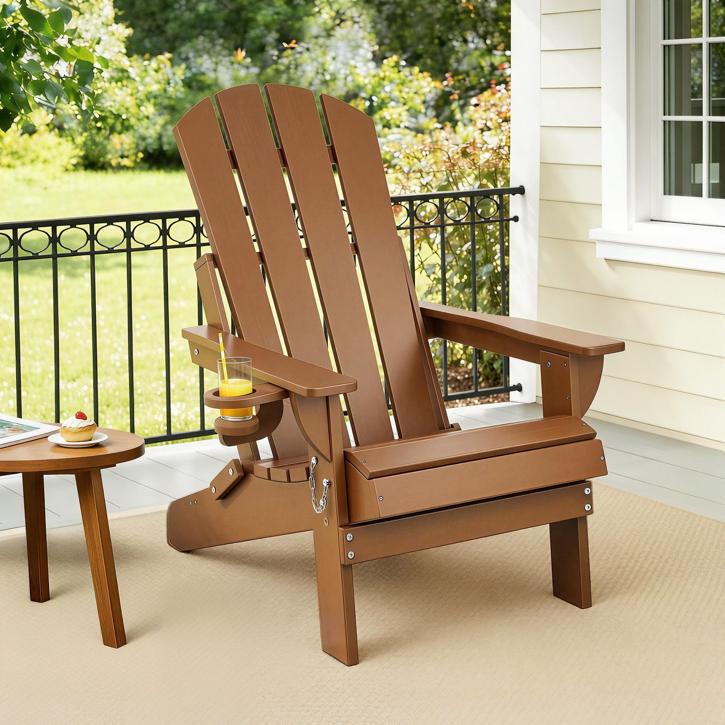 Gardeon Outdoor Chairs Folding Adirondack Beach Chair HDPE Sun Lounge Patio Furniture Garden Brown FF-BEACH-HEFD-BR