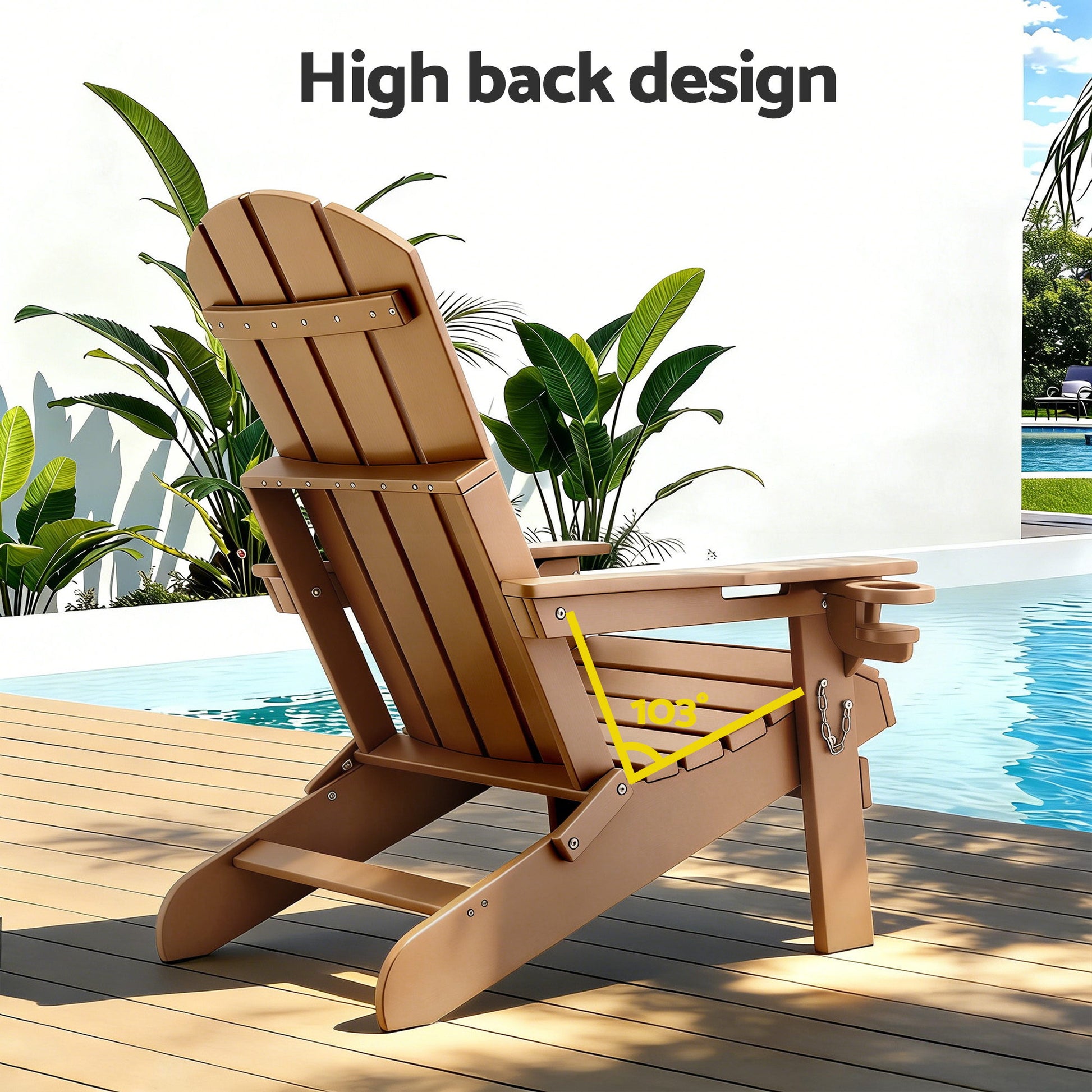 Gardeon Outdoor Chairs Folding Adirondack Beach Chair HDPE Sun Lounge Patio Furniture Garden Brown FF-BEACH-HEFD-BR