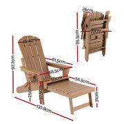 Gardeon Folding Sun Lounger Adirondack Chair Outdoor Lounge Setting HDPE Recliner Footrest Khaki