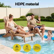 Gardeon Folding Sun Lounger Adirondack Chair Outdoor Lounge Setting HDPE Recliner Footrest Khaki