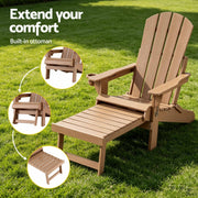 Gardeon Folding Sun Lounger Adirondack Chair Outdoor Lounge Setting HDPE Recliner Footrest Khaki