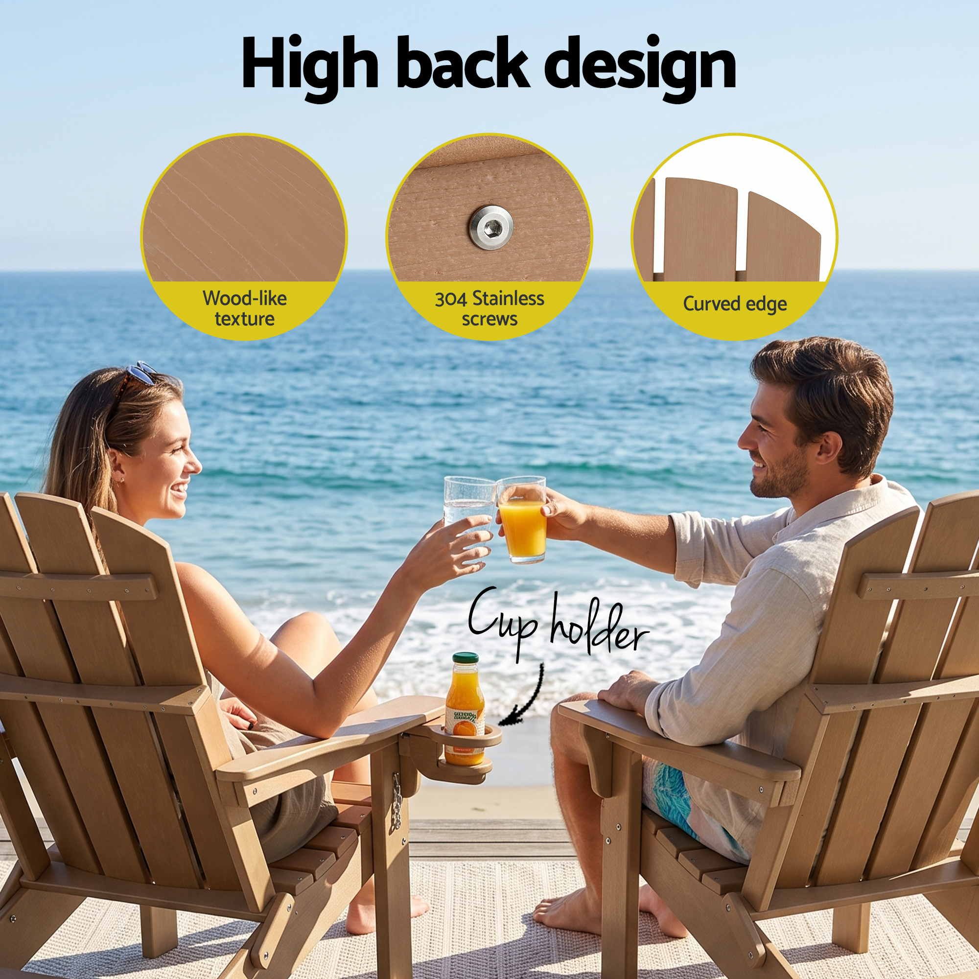 Gardeon Folding Sun Lounger Adirondack Chair Outdoor Lounge Setting HDPE Recliner Footrest Khaki