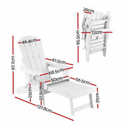 Gardeon Folding Sun Lounger Adirondack Chair Outdoor Lounge Setting HDPE Recliner Footrest White