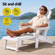 Gardeon Folding Sun Lounger Adirondack Chair Outdoor Lounge Setting HDPE Recliner Footrest White