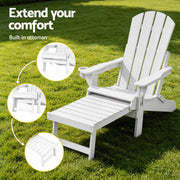 Gardeon Folding Sun Lounger Adirondack Chair Outdoor Lounge Setting HDPE Recliner Footrest White