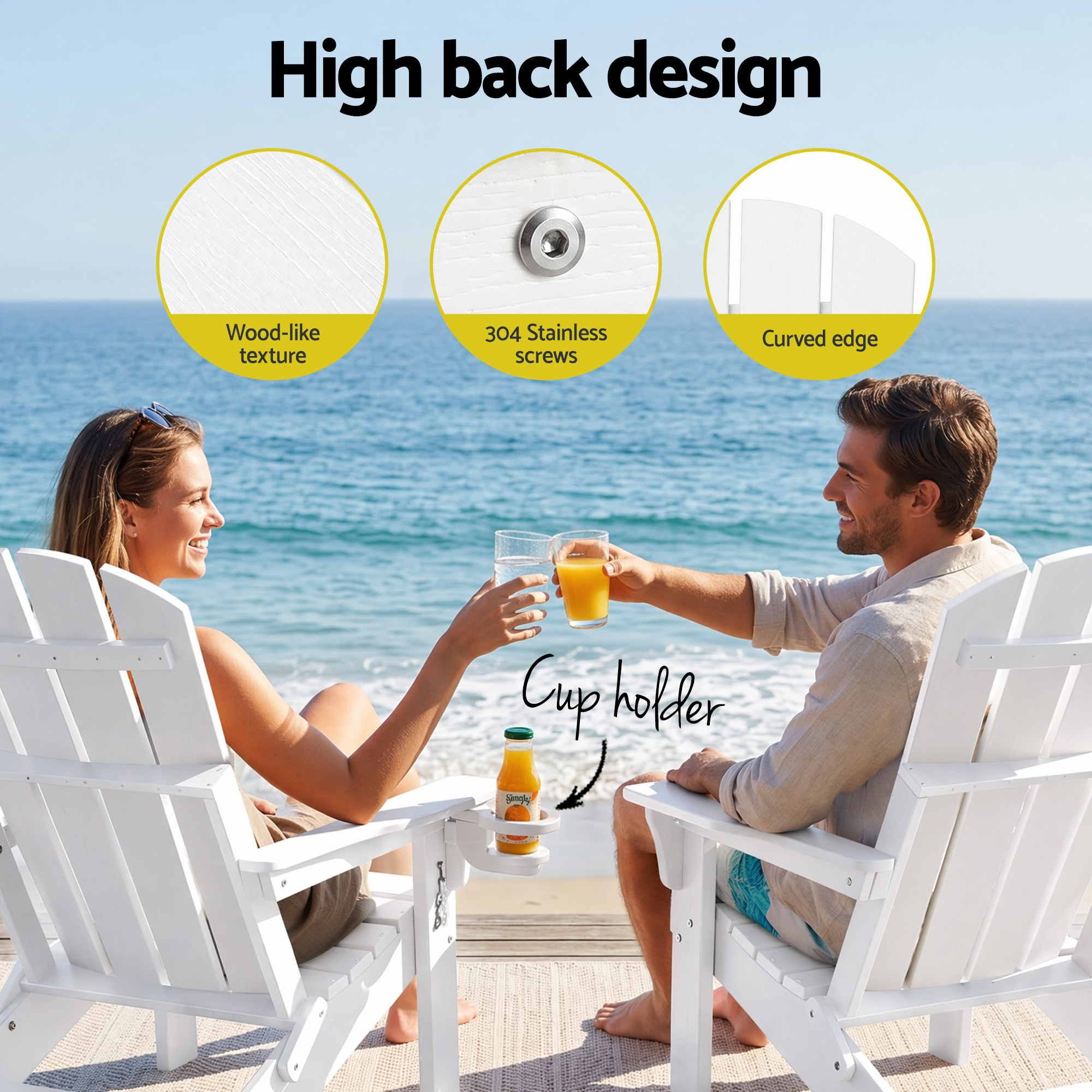 Gardeon Folding Sun Lounger Adirondack Chair Outdoor Lounge Setting HDPE Recliner Footrest White
