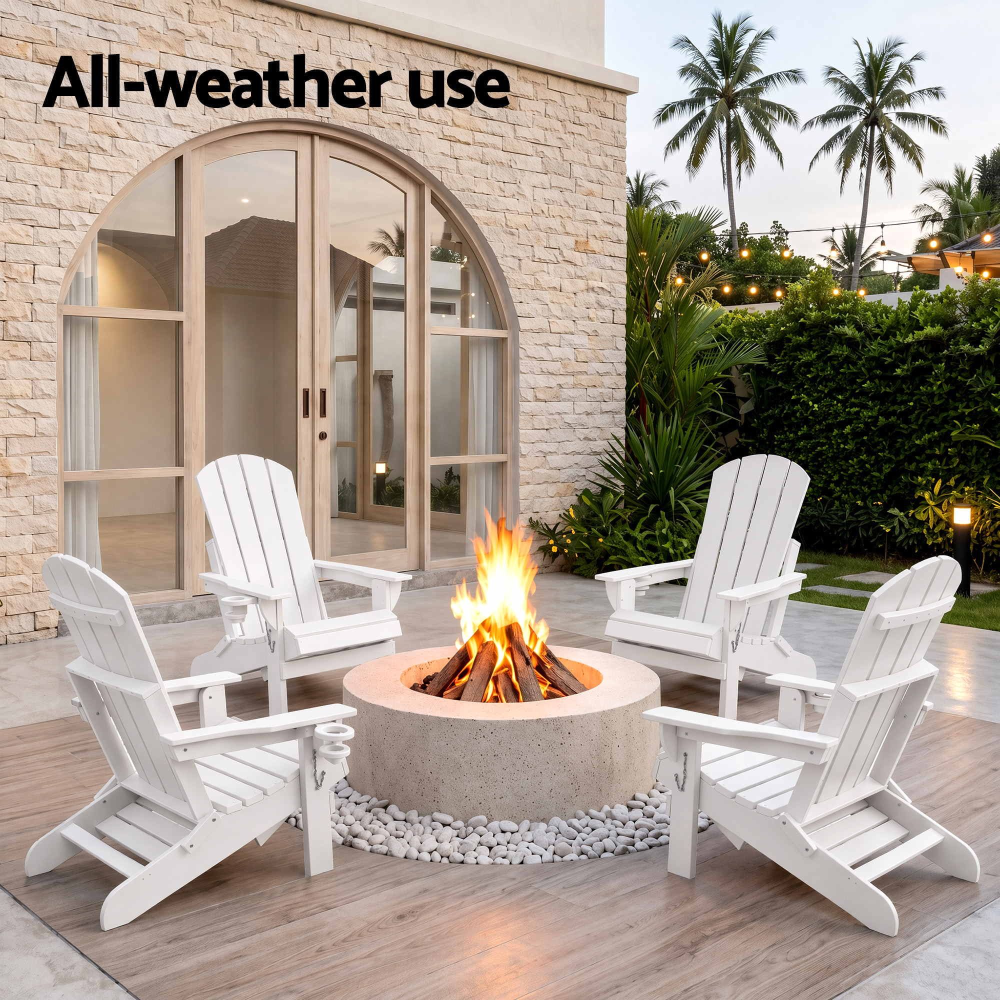 Gardeon Folding Sun Lounger Adirondack Chair Outdoor Lounge Setting HDPE Recliner Footrest White