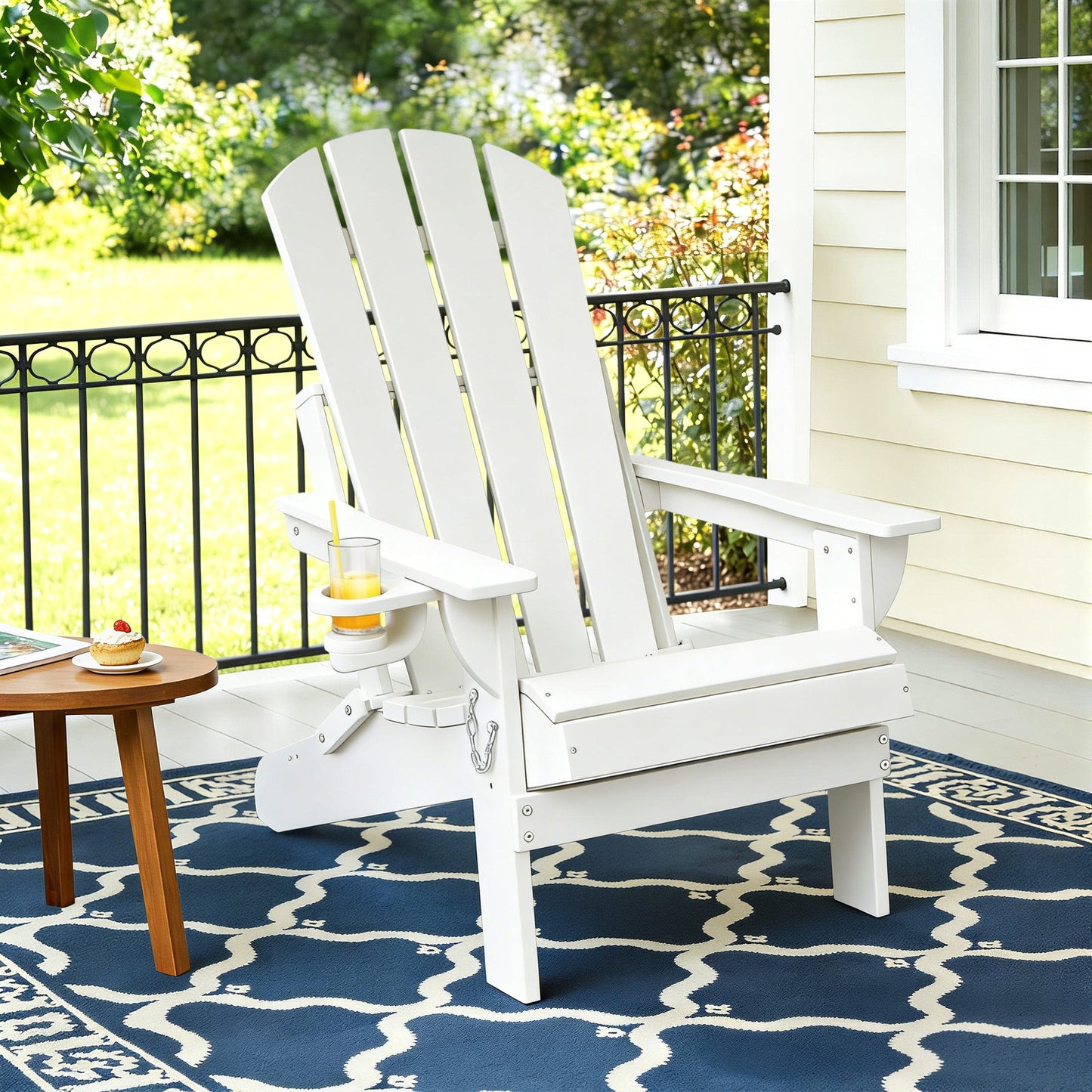 Gardeon Outdoor Chairs Folding Adirondack Beach Chair HDPE Sun Lounge Patio Furniture Garden White FF-BEACH-HEFD-WH