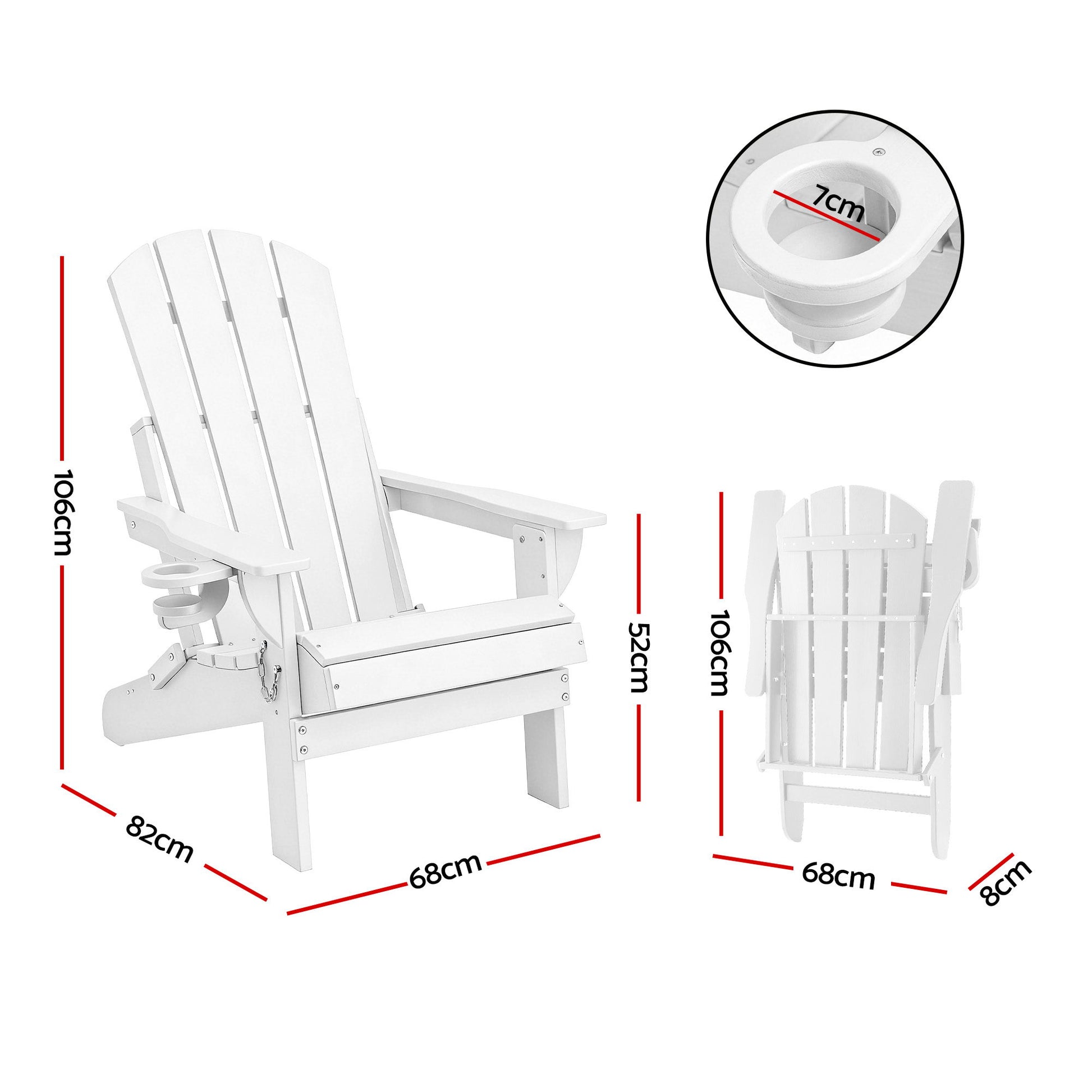 Gardeon Outdoor Chairs Folding Adirondack Beach Chair HDPE Sun Lounge Patio Furniture Garden White FF-BEACH-HEFD-WH