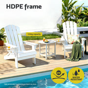 Gardeon Outdoor Chairs Folding Adirondack Beach Chair HDPE Sun Lounge Patio Furniture Garden White