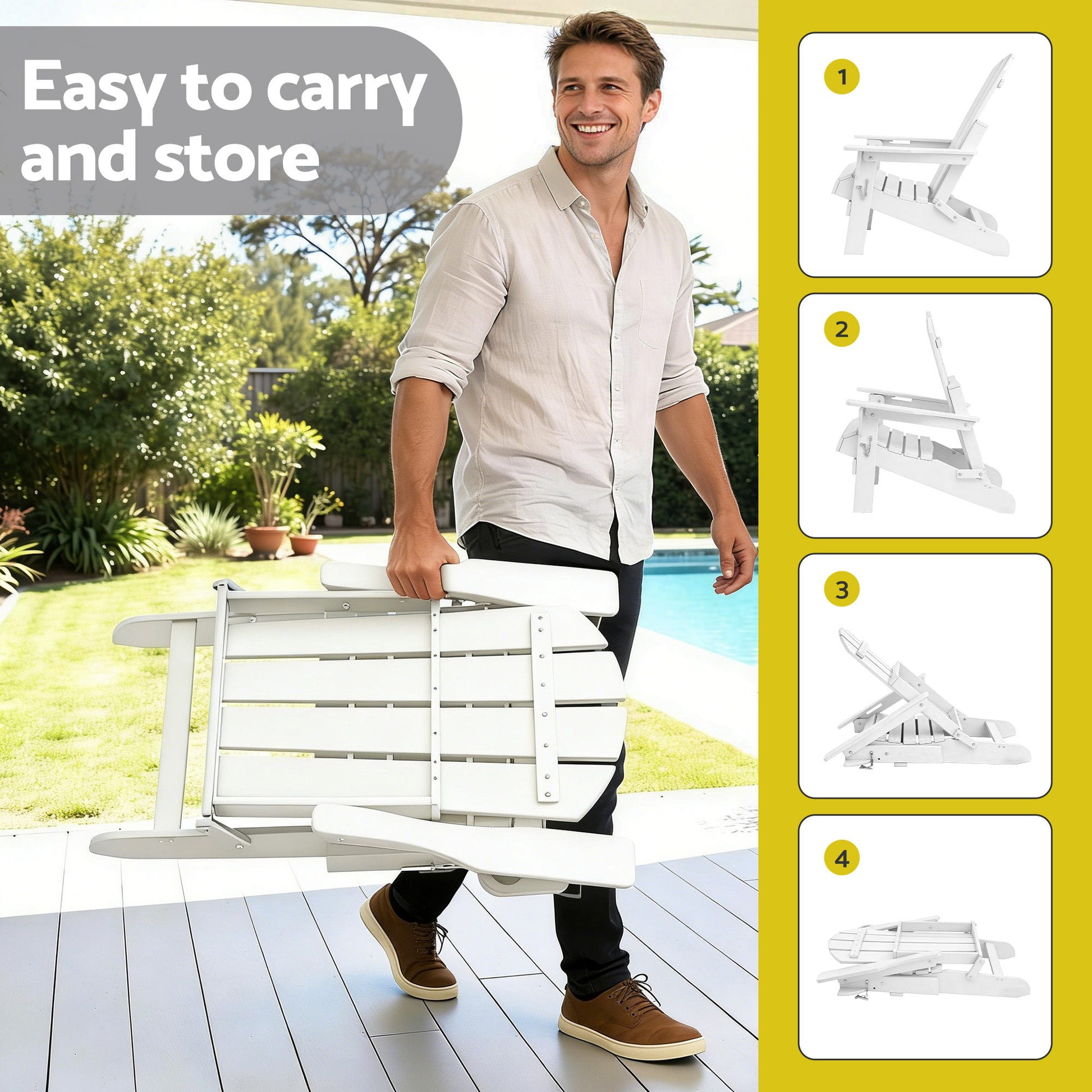 Gardeon Outdoor Chairs Folding Adirondack Beach Chair HDPE Sun Lounge Patio Furniture Garden White FF-BEACH-HEFD-WH