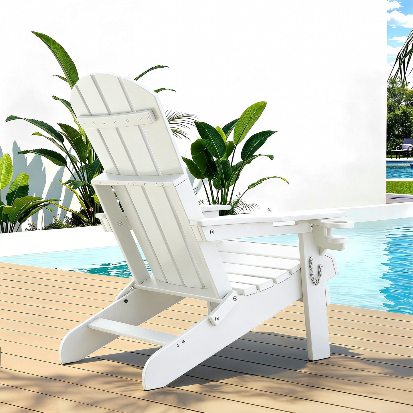 Gardeon Outdoor Chairs Folding Adirondack Beach Chair HDPE Sun Lounge Patio Furniture Garden White FF-BEACH-HEFD-WH