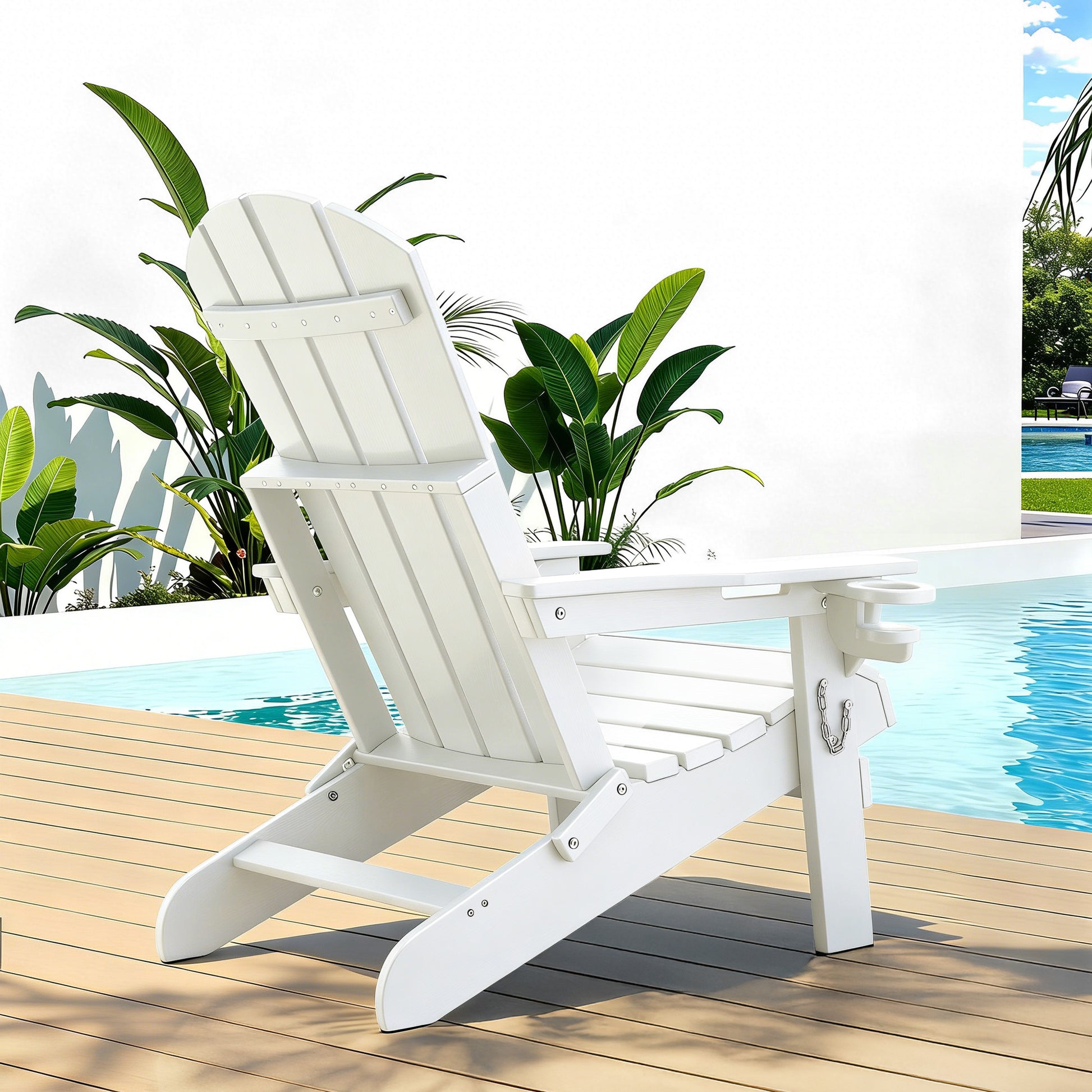 Gardeon Outdoor Chairs Folding Adirondack Beach Chair HDPE Sun Lounge Patio Furniture Garden White FF-BEACH-HEFD-WH