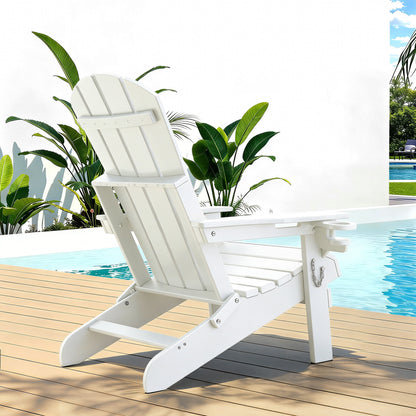 Gardeon Outdoor Chairs Folding Adirondack Beach Chair HDPE Sun Lounge Patio Furniture Garden White FF-BEACH-HEFD-WH