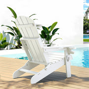 Gardeon Outdoor Chairs Folding Adirondack Beach Chair HDPE Sun Lounge Patio Furniture Garden White