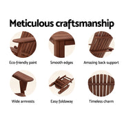 Gardeon Adirondack Outdoor Chairs Wooden Foldable Beach Chair Patio Furniture Brown FF-BEACH-NTLCHAIR-BR