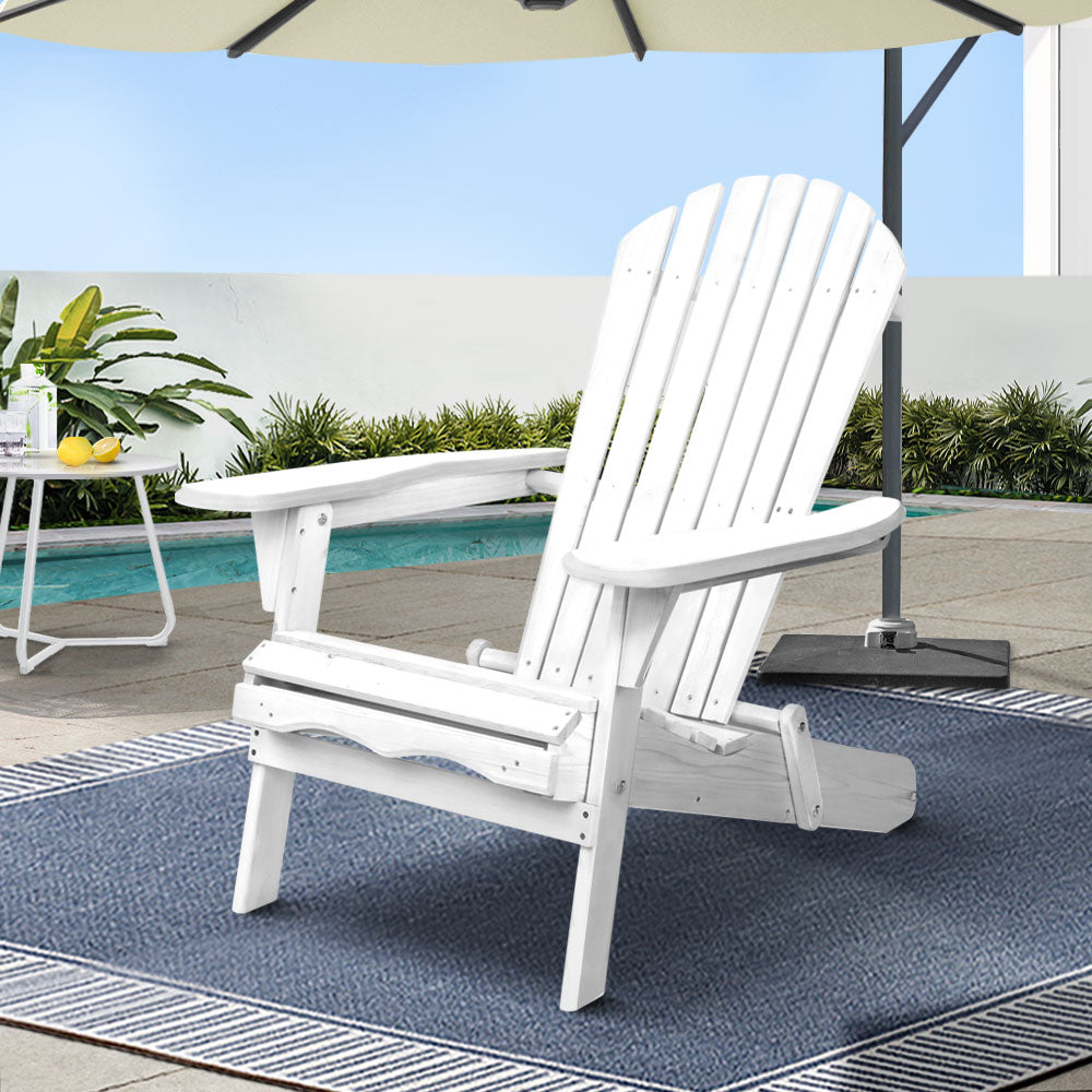 Gardeon Adirondack Outdoor Chairs Wooden Foldable Beach Chair Patio Furniture White FF-BEACH-NTLCHAIR-WH