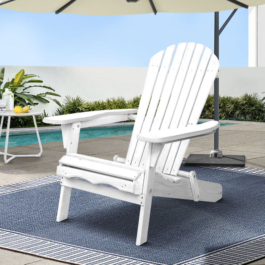 Gardeon Adirondack Outdoor Chairs Wooden Foldable Beach Chair Patio Furniture White FF-BEACH-NTLCHAIR-WH