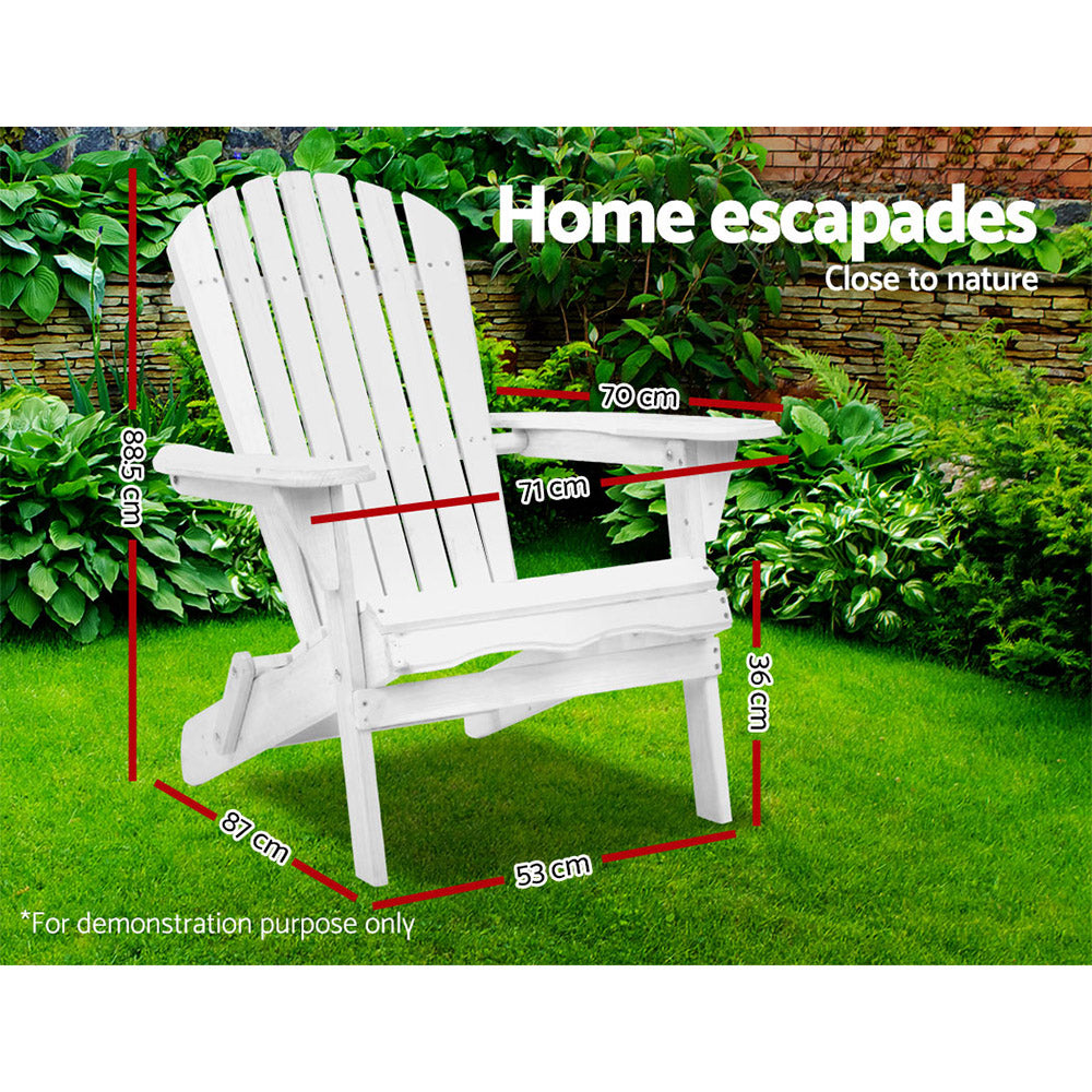 Gardeon Adirondack Outdoor Chairs Wooden Foldable Beach Chair Patio Furniture White FF-BEACH-NTLCHAIR-WH