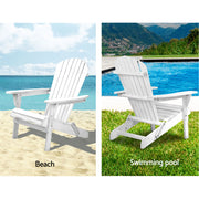 Gardeon Adirondack Outdoor Chairs Wooden Foldable Beach Chair Patio Furniture White FF-BEACH-NTLCHAIR-WH