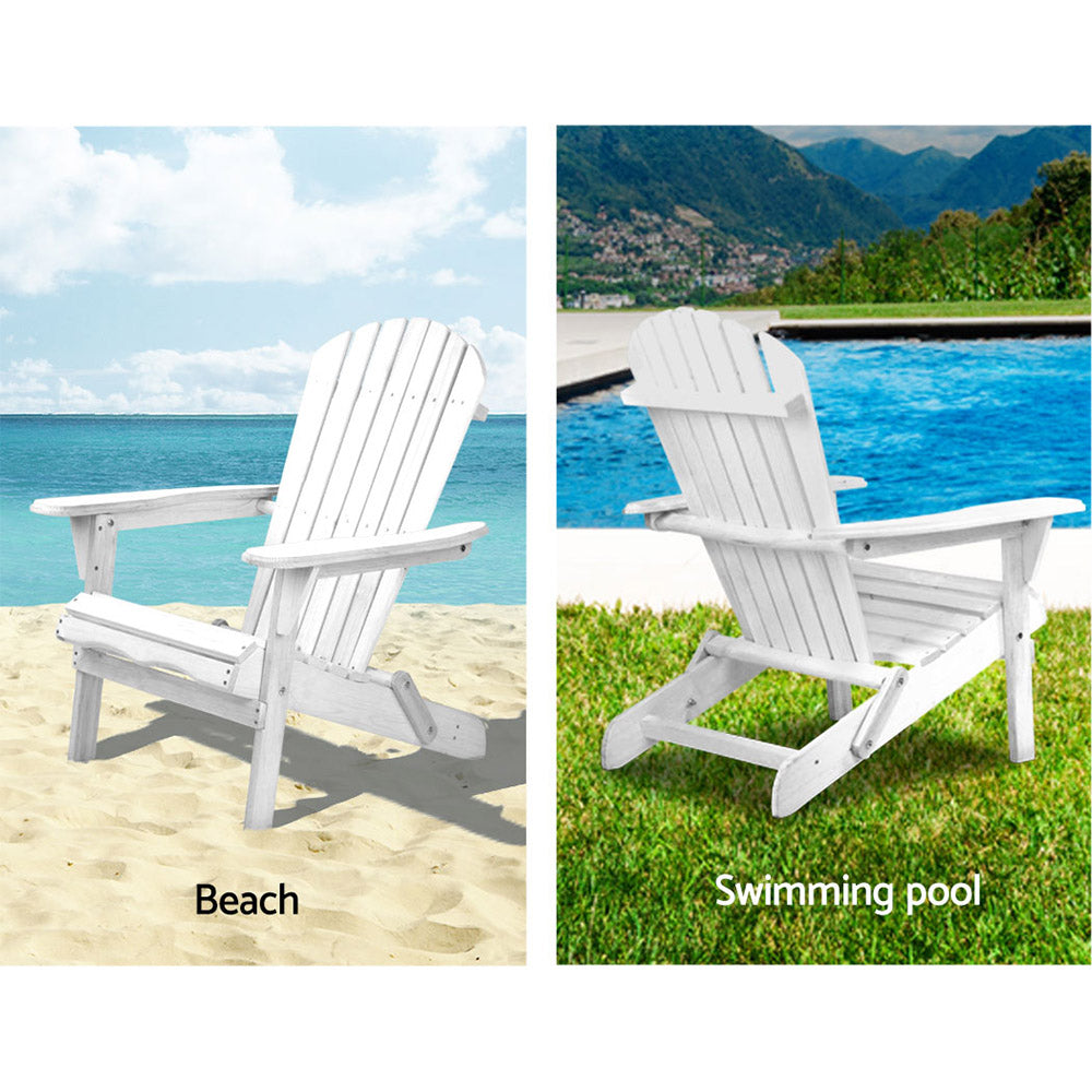 Gardeon Adirondack Outdoor Chairs Wooden Foldable Beach Chair Patio Furniture White FF-BEACH-NTLCHAIR-WH