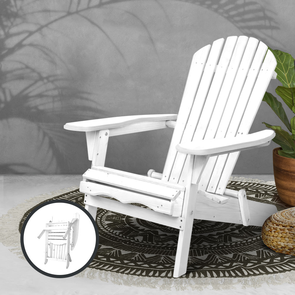 Gardeon Adirondack Outdoor Chairs Wooden Foldable Beach Chair Patio Furniture White FF-BEACH-NTLCHAIR-WH