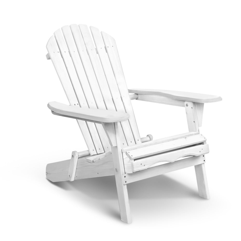 Gardeon Adirondack Outdoor Chairs Wooden Foldable Beach Chair Patio Furniture White FF-BEACH-NTLCHAIR-WH