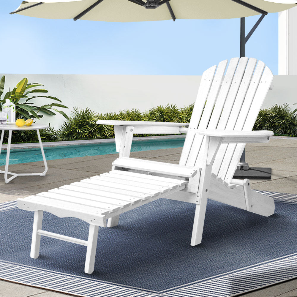 Gardeon Sun Lounge Outdoor Chairs Wooden Foldable Patio Furniture Adirondack White FF-BEACH-NTLCHOTTO-WH