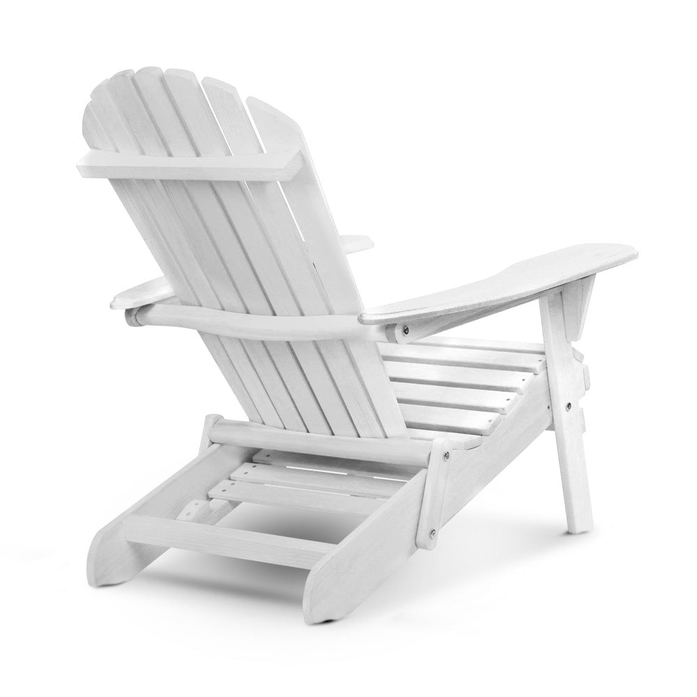 Gardeon Sun Lounge Outdoor Chairs Wooden Foldable Patio Furniture Adirondack White FF-BEACH-NTLCHOTTO-WH