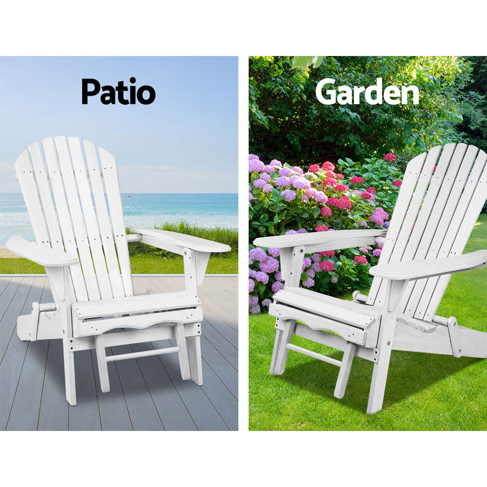 Gardeon Sun Lounge Outdoor Chairs Wooden Foldable Patio Furniture Adirondack White FF-BEACH-NTLCHOTTO-WH
