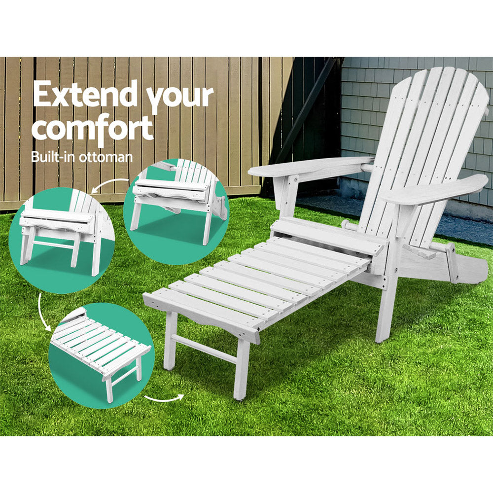 Gardeon Sun Lounge Outdoor Chairs Wooden Foldable Patio Furniture Adirondack White FF-BEACH-NTLCHOTTO-WH