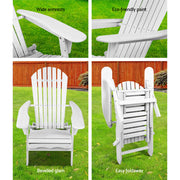 Gardeon Sun Lounge Outdoor Chairs Wooden Foldable Patio Furniture Adirondack White FF-BEACH-NTLCHOTTO-WH