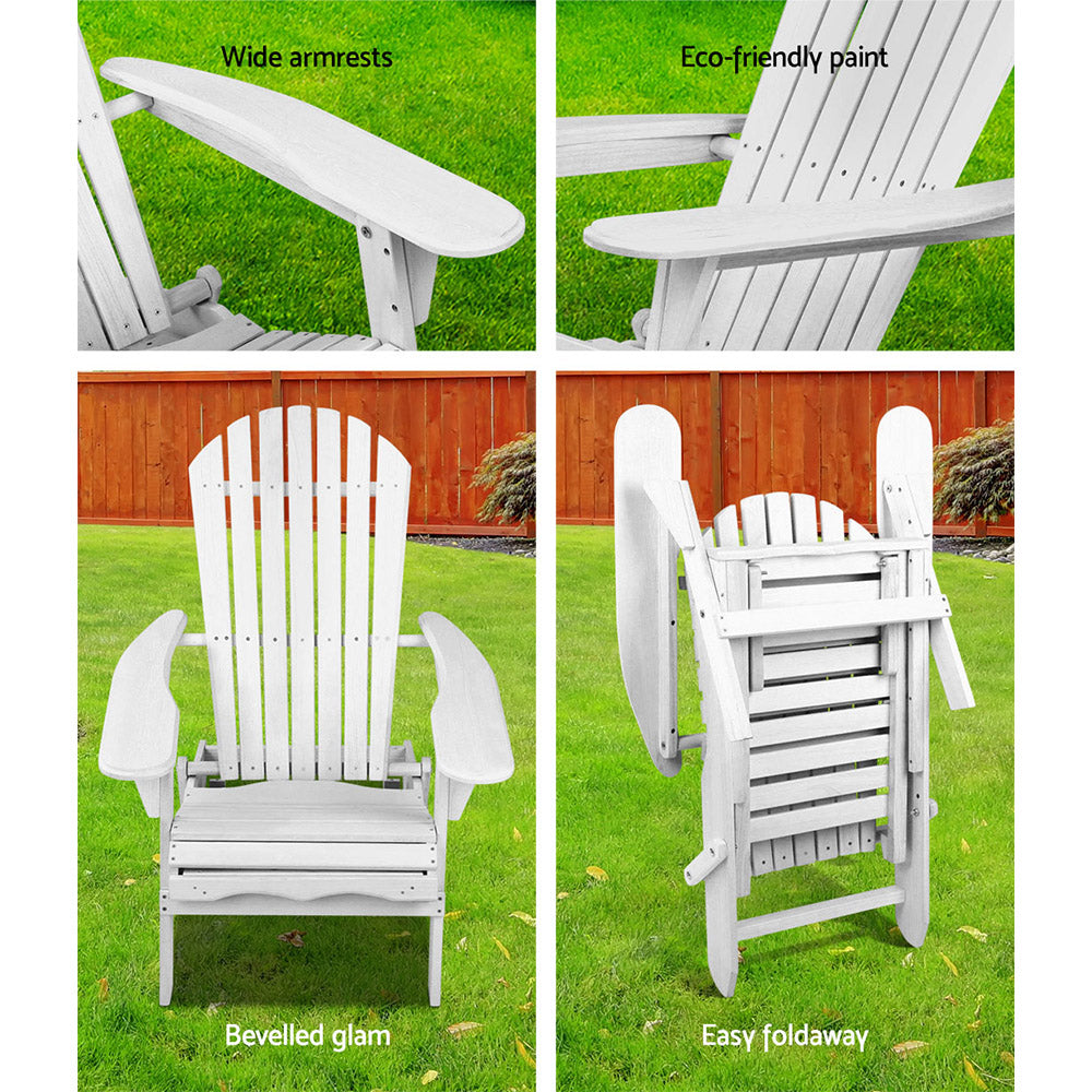 Gardeon Sun Lounge Outdoor Chairs Wooden Foldable Patio Furniture Adirondack White FF-BEACH-NTLCHOTTO-WH