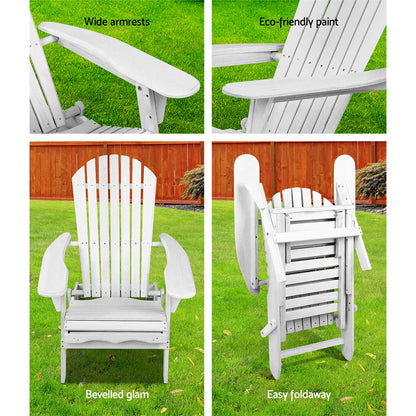 Gardeon Sun Lounge Outdoor Chairs Wooden Foldable Patio Furniture Adirondack White FF-BEACH-NTLCHOTTO-WH