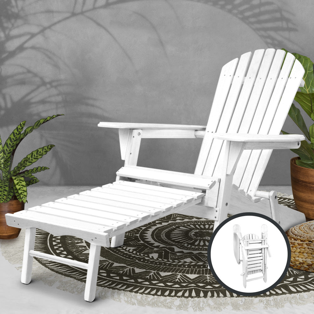 Gardeon Sun Lounge Outdoor Chairs Wooden Foldable Patio Furniture Adirondack White FF-BEACH-NTLCHOTTO-WH