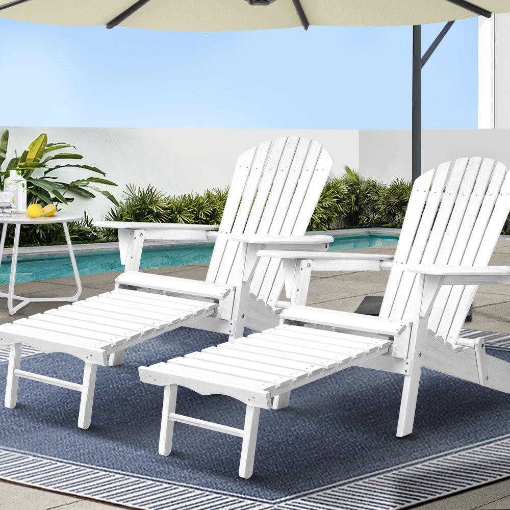 Gardeon 2PC Adirondack Outdoor Chairs Wood Foldable Sun Lounge Patio Furniture FF-BEACH-NTLCHOTTO-WH-2X