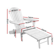 Gardeon 2PC Adirondack Outdoor Chairs Wood Foldable Sun Lounge Patio Furniture FF-BEACH-NTLCHOTTO-WH-2X