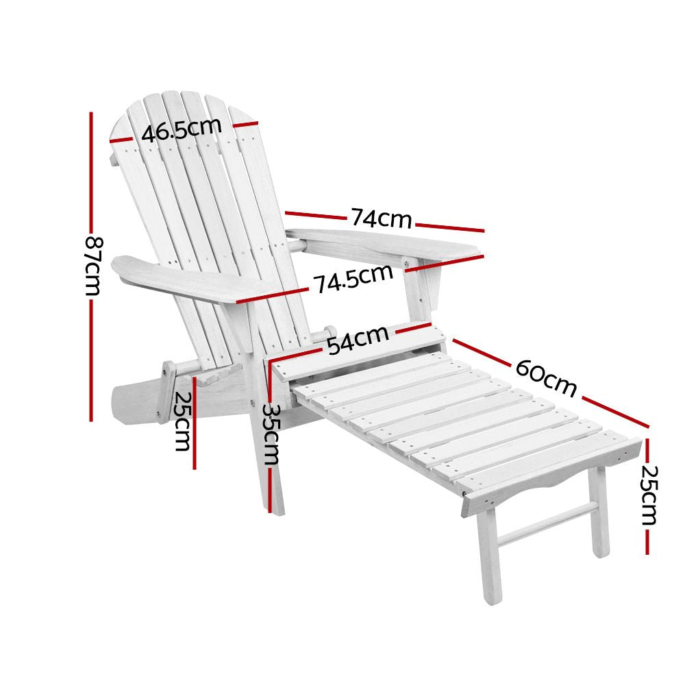 Gardeon 2PC Adirondack Outdoor Chairs Wood Foldable Sun Lounge Patio Furniture FF-BEACH-NTLCHOTTO-WH-2X