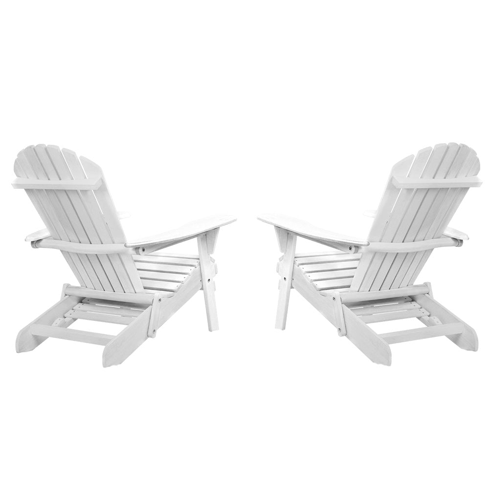 Gardeon 2PC Adirondack Outdoor Chairs Wood Foldable Sun Lounge Patio Furniture FF-BEACH-NTLCHOTTO-WH-2X