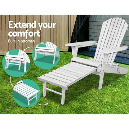 Gardeon 2PC Adirondack Outdoor Chairs Wood Foldable Sun Lounge Patio Furniture FF-BEACH-NTLCHOTTO-WH-2X