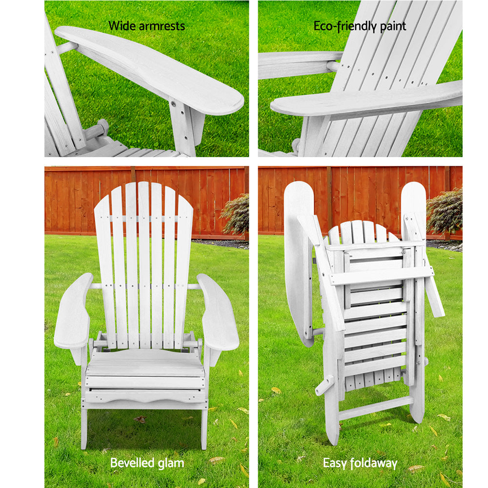 Gardeon 2PC Adirondack Outdoor Chairs Wood Foldable Sun Lounge Patio Furniture FF-BEACH-NTLCHOTTO-WH-2X