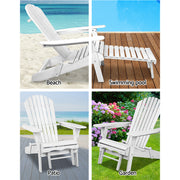 Gardeon 2PC Adirondack Outdoor Chairs Wood Foldable Sun Lounge Patio Furniture FF-BEACH-NTLCHOTTO-WH-2X