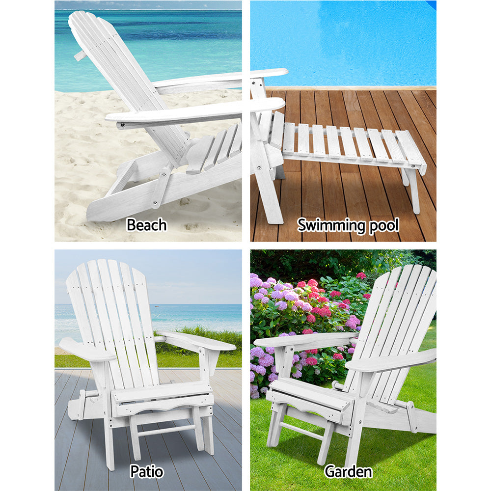 Gardeon 2PC Adirondack Outdoor Chairs Wood Foldable Sun Lounge Patio Furniture FF-BEACH-NTLCHOTTO-WH-2X